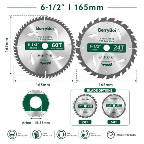 6-1/2" 5-1/2" TCT Circular Saw Blade Set, 24T & 60T,24T & 48T 2 Pack