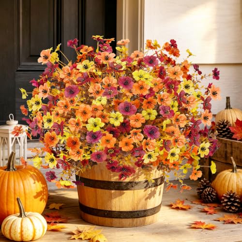 24 PCS Fake Fall Flowers for Outdoors Mums Porch Planter Decor