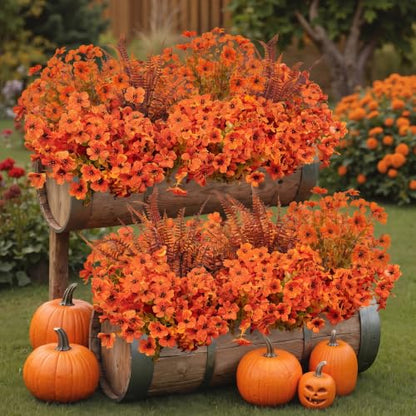 Artificial Fall Flowers for Outdoors Decorations (Orange)