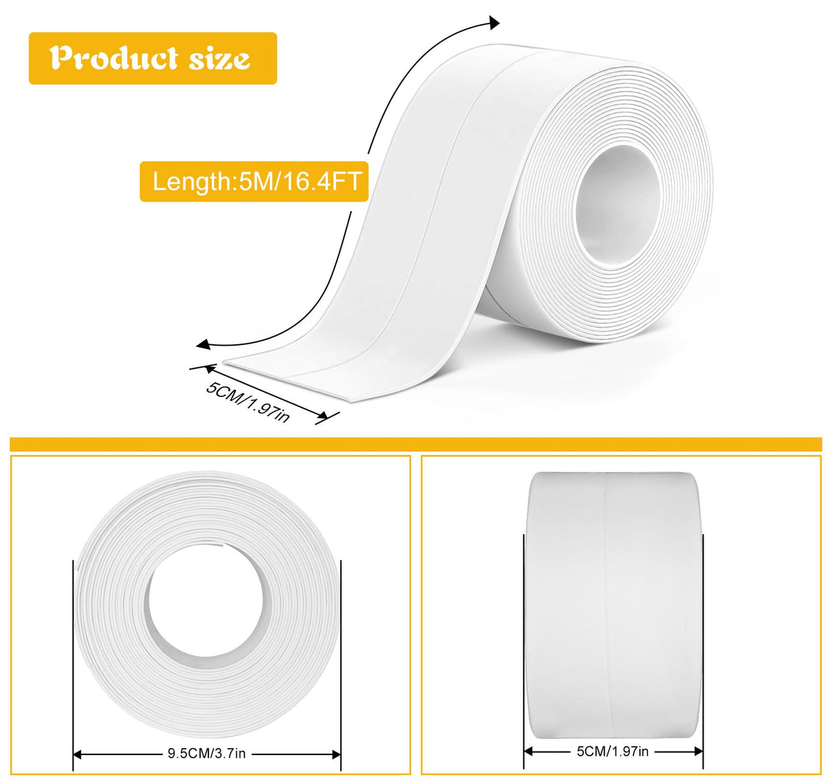 Caulk Tape Self Adhesive (White-1.97IN-16.4FT)