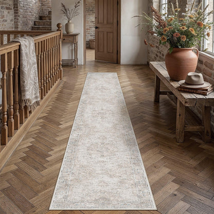 Beige Runner Rugs 3x10 Washable Rug Indoor Carpet (Multi Beige / 3' x 10' (Runner))