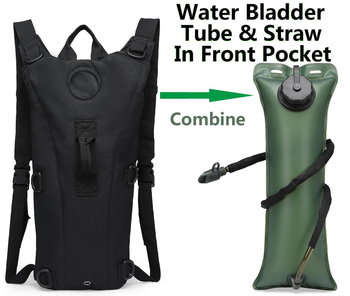 Tactical Water Hydration Pack Military 3L Water Bladder Carrier Backpack Leakproof for Running Jogging Cycling Hiking (2Pack Black)