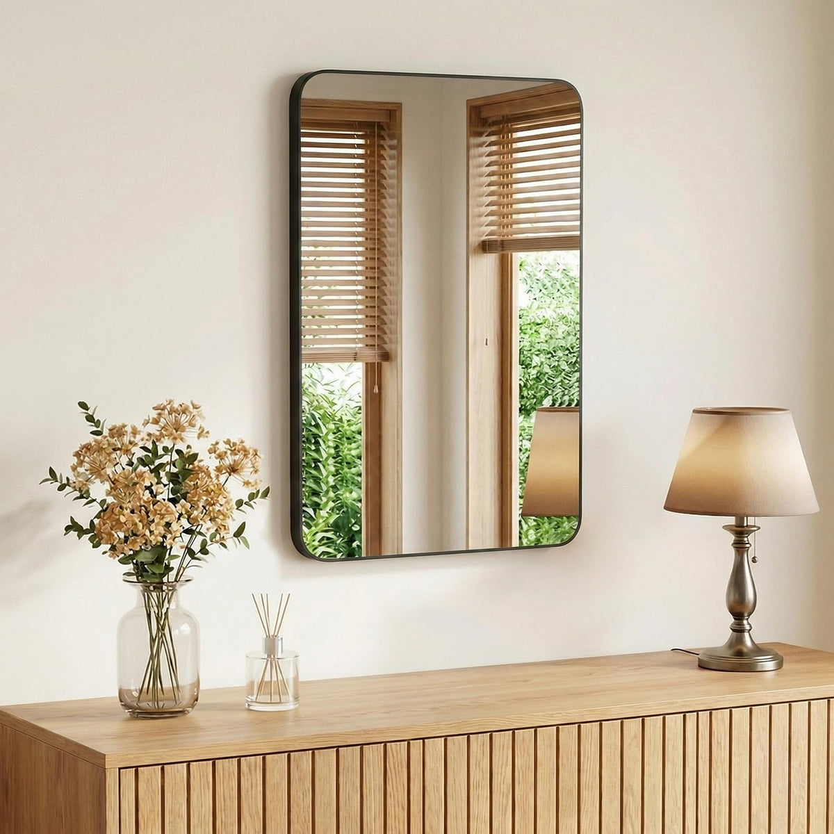 Bathroom Wall Mirror (Black-round Corner / 30"L x 40"W)