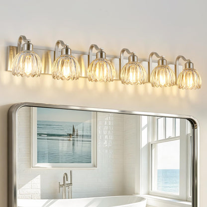 Brushed Nickel Vanity Light Bathroom Lighting Fixtures 6 Light Crystal Tulip Shade Modern Bathroom Vanity Light (Brushed Nickel - Tulip Clear / 6-light)