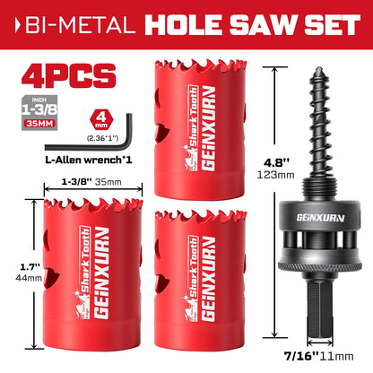 1-3/8 in(35mm) Hole Saw Set, HSS Bi-Metal Hole Cutter with Arbor and Hex Wrench, 5PCS Hole Saw Kit for Wood, Drywall, PVC Boards, Thin Metal & Plastic (5 PCS 1-3/8" Hole Saw Set)