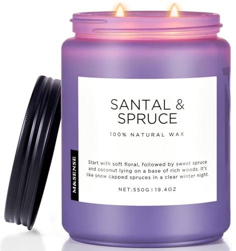 Santalspruce Scented Candle 19.4Oz Natural Soy Wax Non Toxic 110H (Large Jar / Santal Spruce)