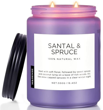 Santalspruce Scented Candle 19.4Oz Natural Soy Wax Non Toxic 110H (Large Jar / Santal Spruce)