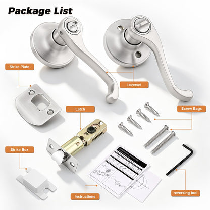 Scroll Privacy Door Lever 6 Packs (Satin Nickel)