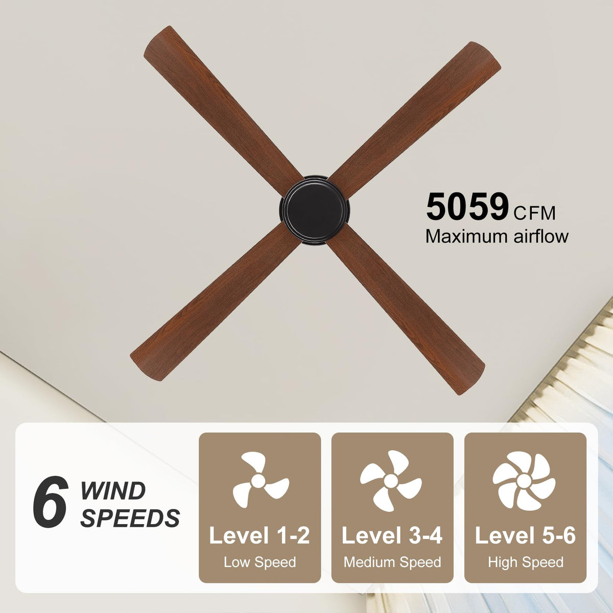 54 Inch Wet Rated Ceiling Fan without Light (Black and Walnut / 54")
