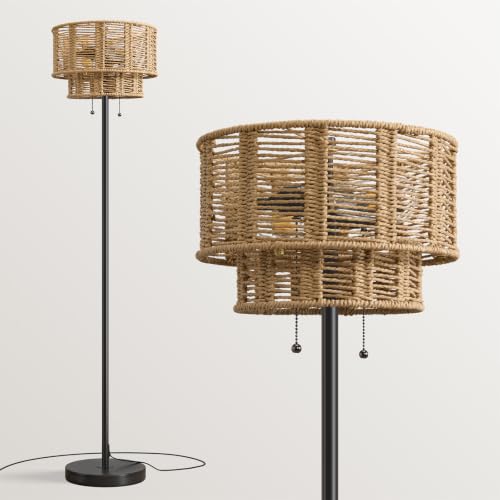 60" Rattan Floor Lamp for Living Room