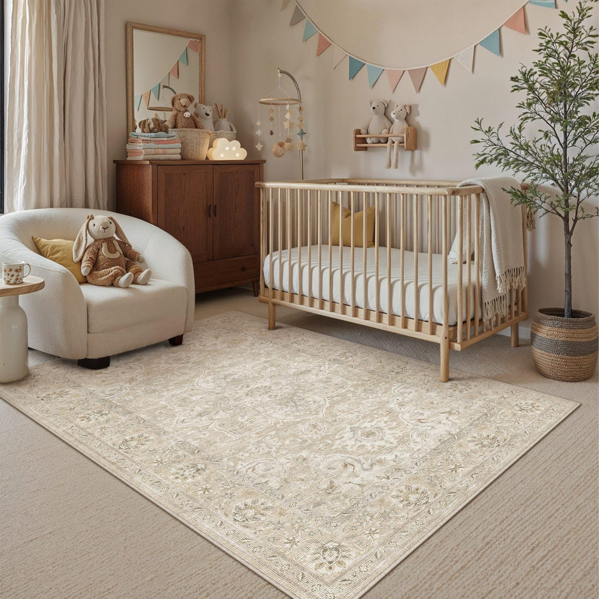 Beige Cream 3x5 Washable Area Rugs Vintage Indoor Carpet (E| Beige Cream / 3' x 5' (Rectangular))