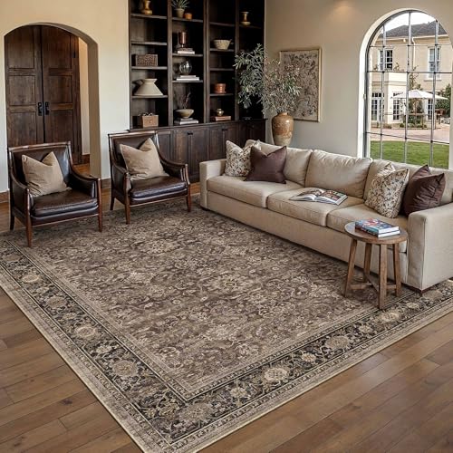 Brown Washable 5x7 Area Rugs for Living Room Bedroom (Retro | Brown / 5' x 7' (Rectangular))