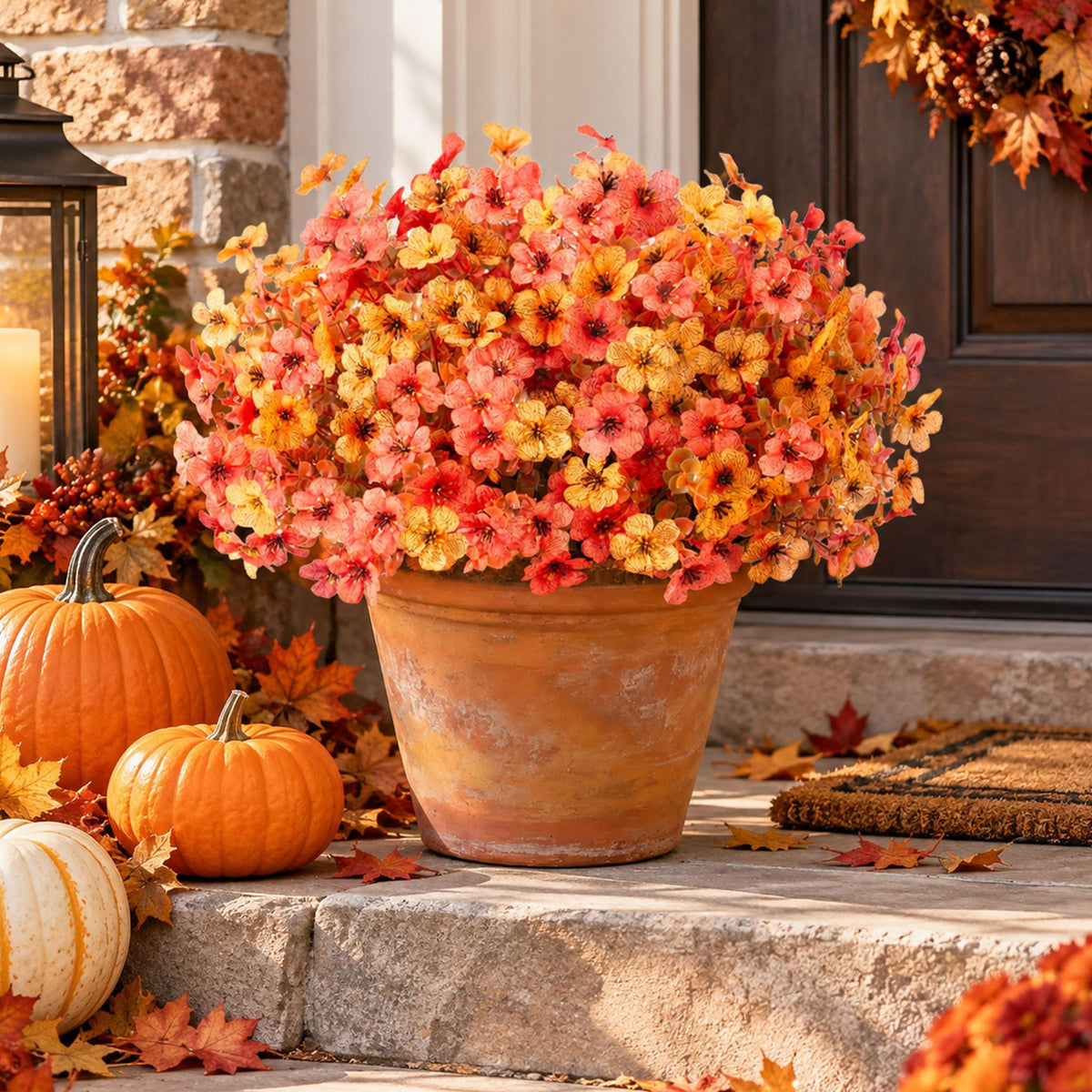 24Pcs Artificial Fall Flowers for Outdoors UV Resistant Decor