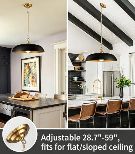 17.8" Black Gold Metal Dome Pendant Lights for Kitchen Island