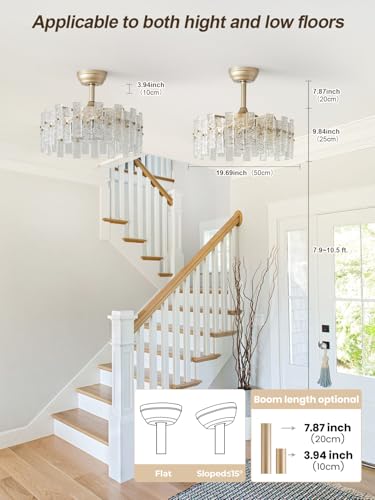 Gold Crystal Fandelier Ceiling Fan with Light