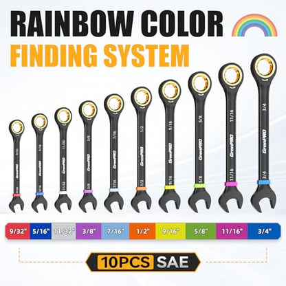 11PC SAE Ratcheting Wrench Set 9 (11PC SAE Ratchet Wrenches Set With Color Ring)