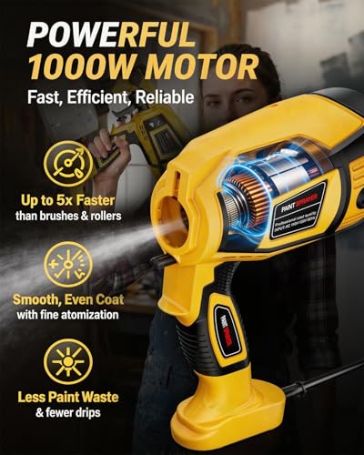 1000W HVLP Electric Paint Sprayer Gun for House Painting (Yellow)