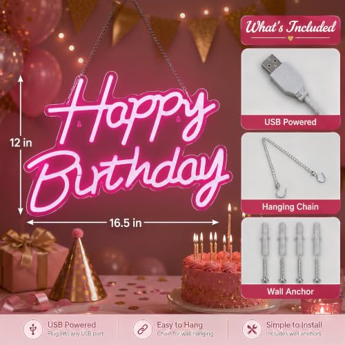 Happy Birthday Neon Sign for Backdrop