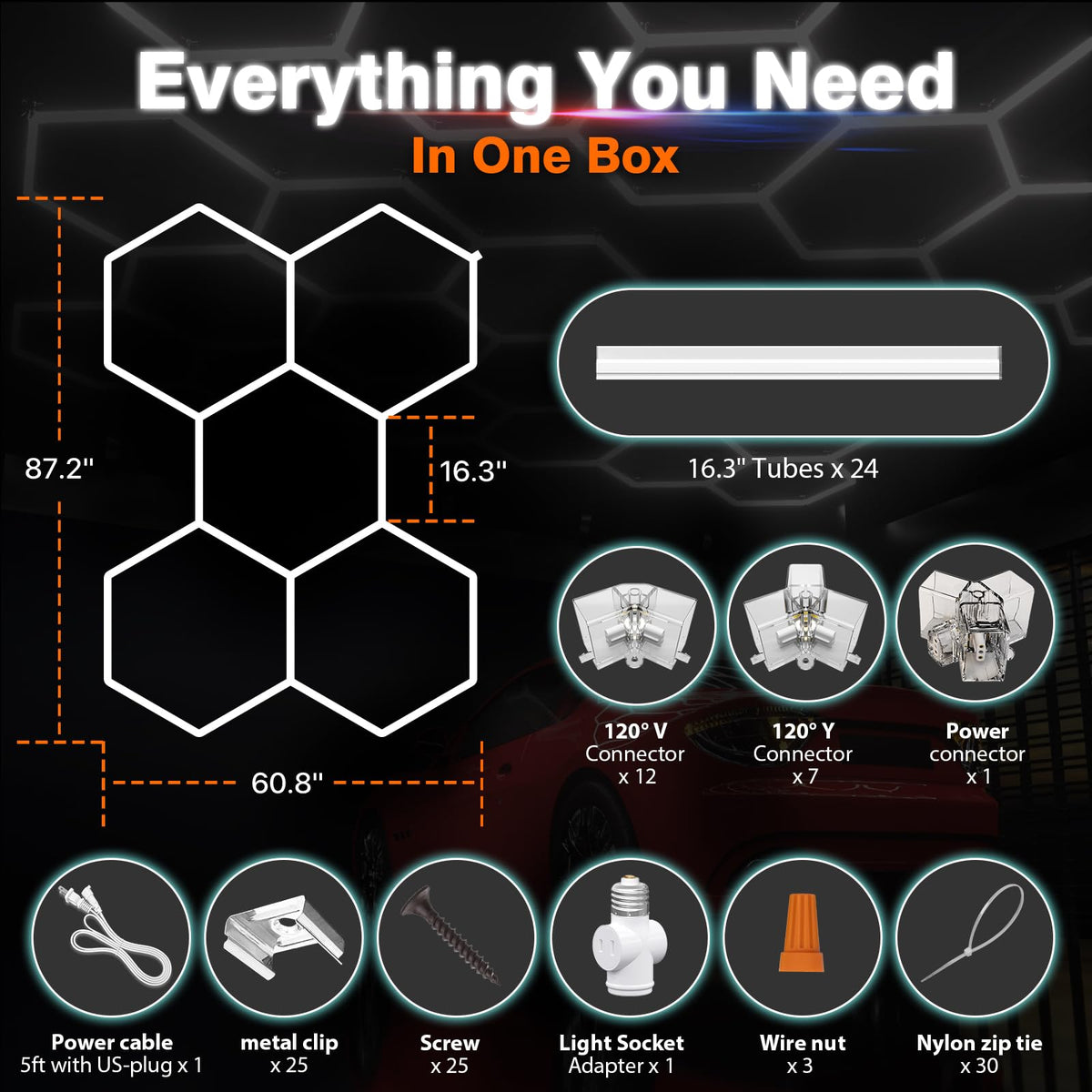 Dimmable Hexagon Garage Lights (5 HEX+NoBorder)