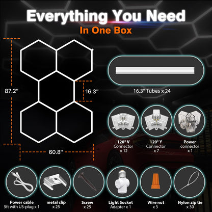 Dimmable Hexagon Garage Lights (5 HEX+NoBorder)
