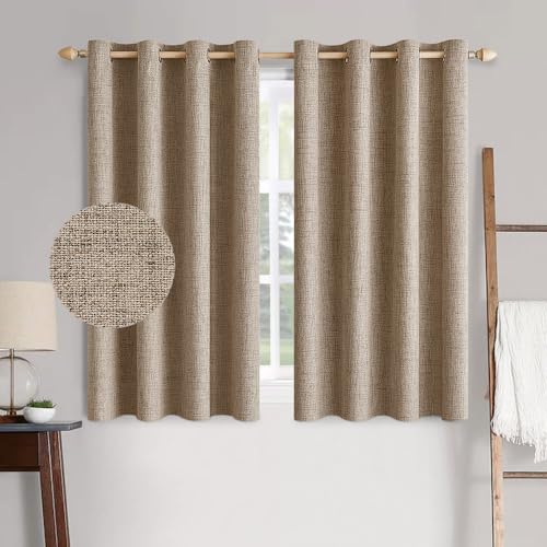 100% Blackout Linen Curtains for Bedroom 52x54 Inches Copper Brown (Copper Brown / 52"W x 54"L (Pack of 2))