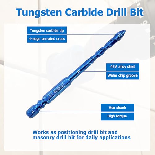 10 Pack Dry Diamond Drill Bits & Concrete Carbide Drill Bit Set (10 Pcs 3/16"-1/2" Mixed Styles)