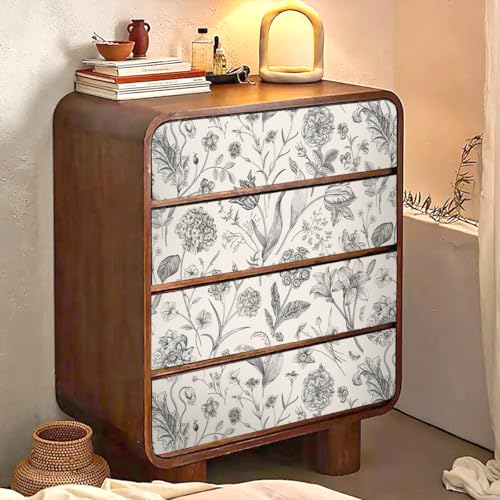 Beige and Black Floral Peel and Stick Wallpaper Floral 17in x 197in (Black / 17.3" x 196.8")