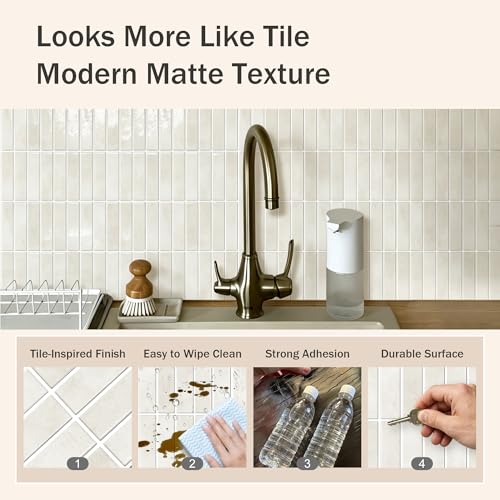 10 Sheet Peel and Stick Backsplash White Stick on Tile (Light Beige)