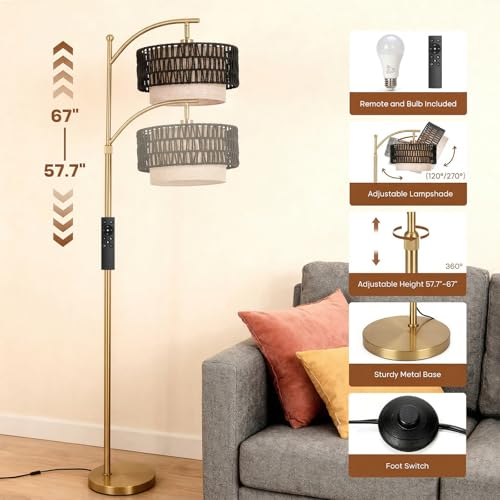 Arc Floor Lamp for Living Room with Remote