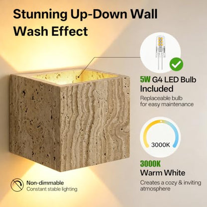 Natural Travertine Wall Sconce Half Moon Hardwired Stone Lights