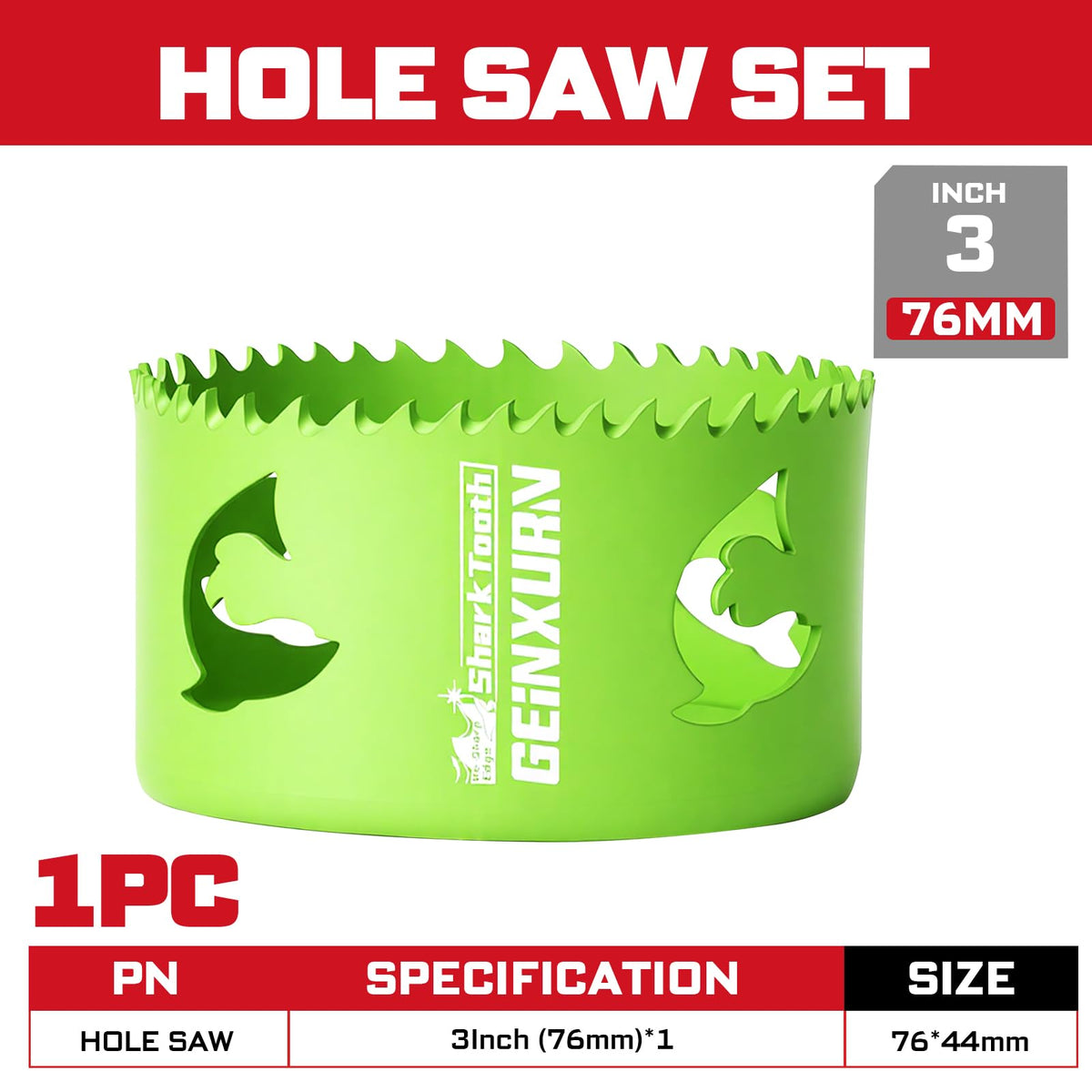 3 Inch(76mm) Hole Saw, 1PC HSS Bi-Metal Hole Saw Kit with Shark Tooth Hole Cutter for Wood,Drywall, PVC Boards and Thin Metal (1 PCS 3")