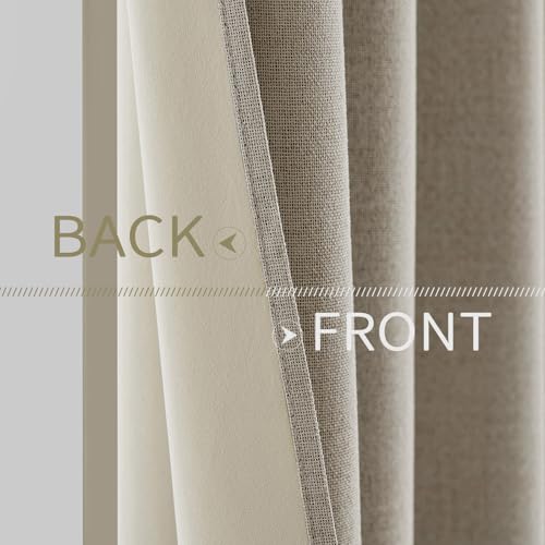 100% Blackout Linen Curtains for Bedroom 52x90 Inches Pebble Taupe (Pebble Taupe / 52"W x 90"L (Pack of 2))