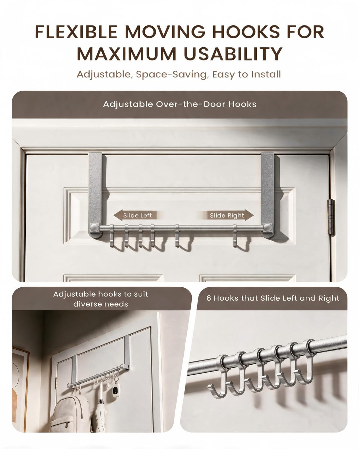 Heavy Duty Over The Door Hooks (Silver)