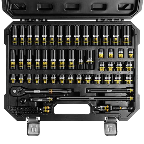 3/8-Inch Drive Impact Socket Set, Yellow Embossed Size Marking