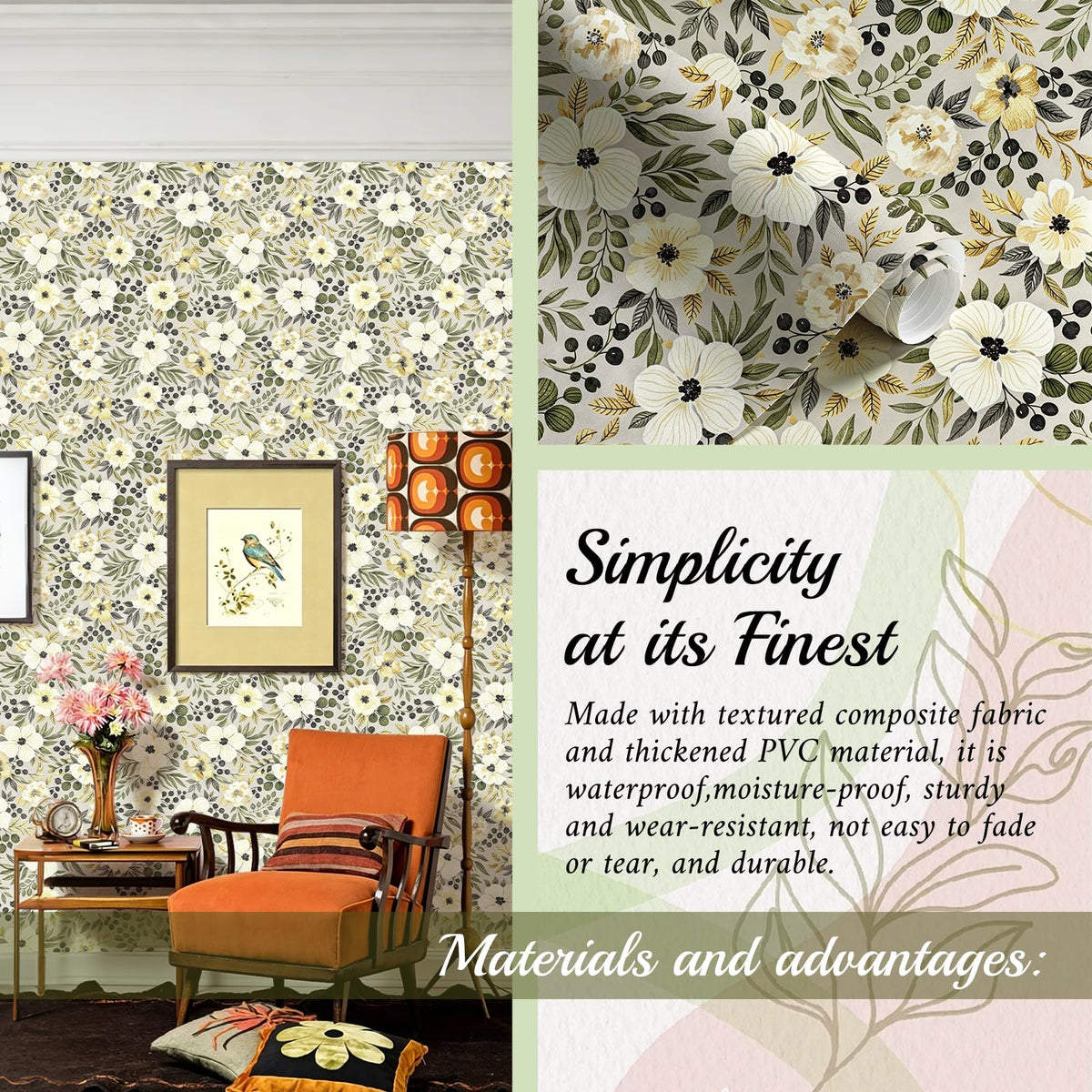 Peel and Stick Wallpaper (Lvory Hibiscus / 17.3" x 196.8")