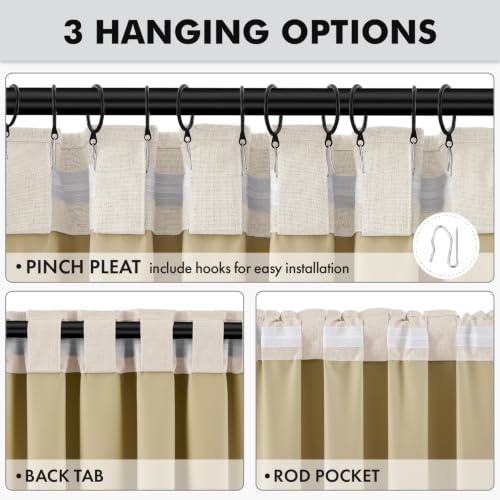 100% Blackout Linen Curtains 42 x 63 Inch Cream Beige 2 Panels (Cream Beige / 42"W x 63"L (Pack of 2))