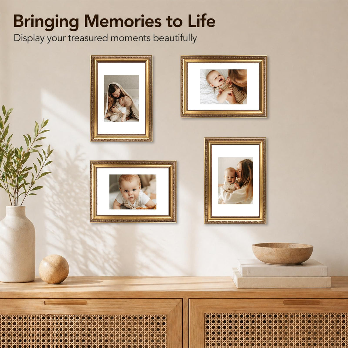 8x12 Vintage Picture Frame with 6x8 Mat Set of 2 (Gold / 8x12 inch)
