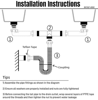 Double Bowl Kitchen Sink Drain Kit