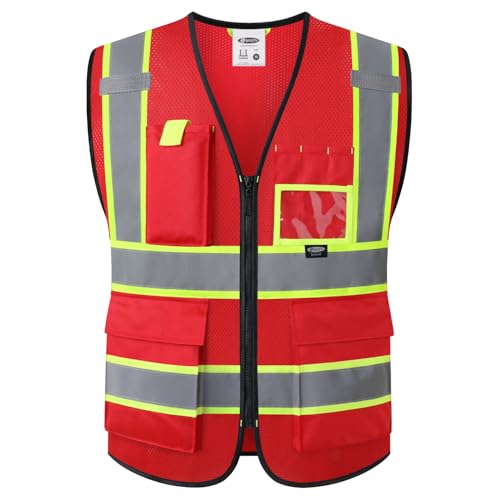 Safety Vest for men women Reflective Vest with Pockets and Zipper High Visibility Vests BX340