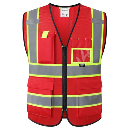 Safety Vest for men women Reflective Vest with Pockets and Zipper High Visibility Vests BX340