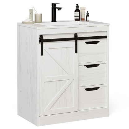 Bathroom Vanity with Sink (Distressed White / 30")
