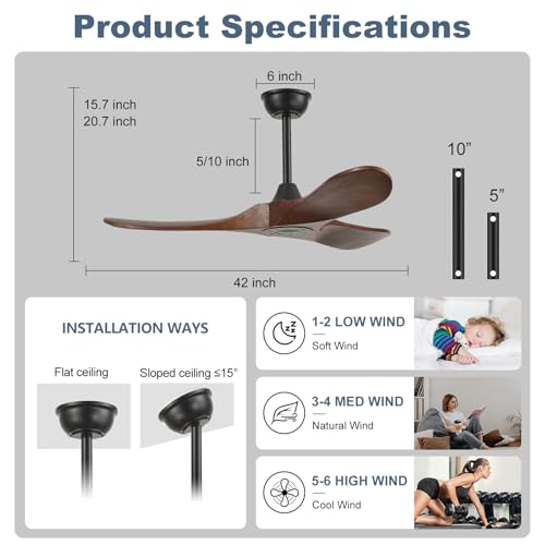 42'' Outdoor Ceiling Fan no Light (42 inch / Dark walnut)