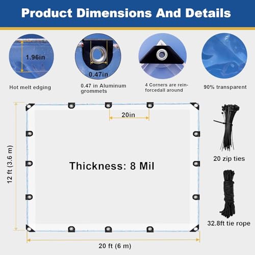 12x20ft Clear Tarp with Grommets (12 × 20 FT)