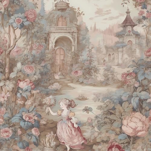 French Wallpaper Peel and Stick Vintage Cottage Core Floral Toile Wallpaper