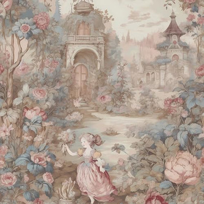 French Wallpaper Peel and Stick Vintage Cottage Core Floral Toile Wallpaper