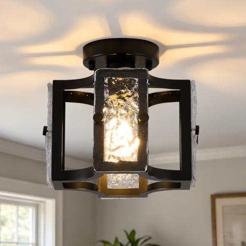 Modern Flush Mount Ceiling Light with Metal and Glass Frame