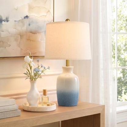 Farmhouse Ceramic Table Lamp for Living Room with Natural Textured Finish