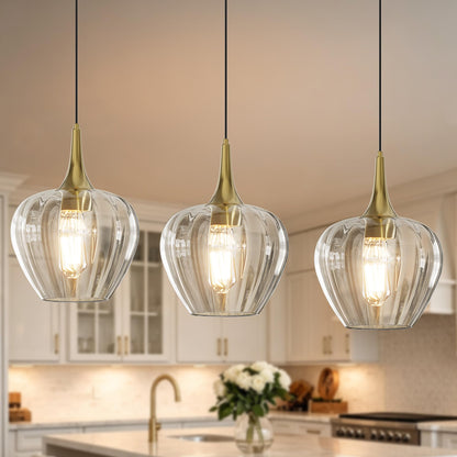 Gold Pendant Lighting for Kitchen Island (Gold & Clear Glass - 3 Pack)