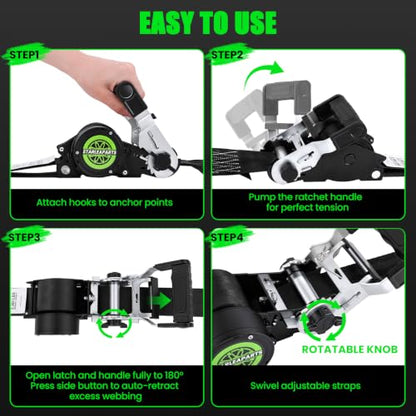 2" x12' Retractable Ratchet Straps 2 Pack 3300LBS