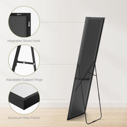 16"x59" Full Length Mirror with Stand (Black-rect Edge / 59"L x 16"W)